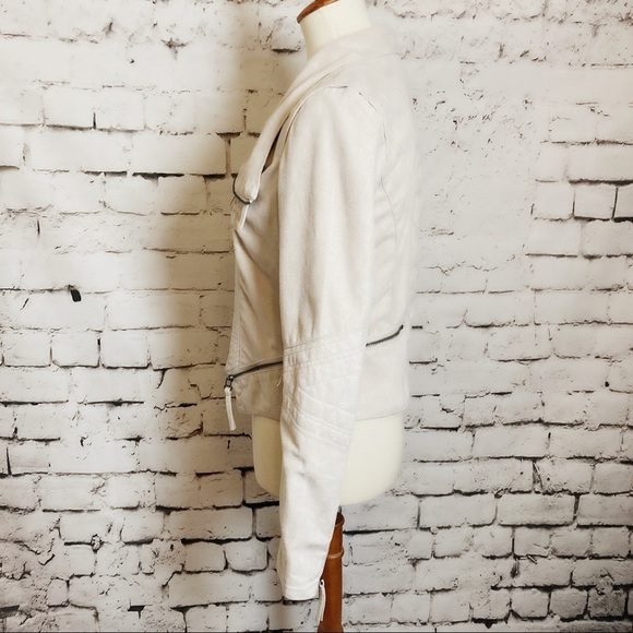 SOLEMIO Beige Vegan Suede Moto Jacket Size Large - Picture 10 of 16